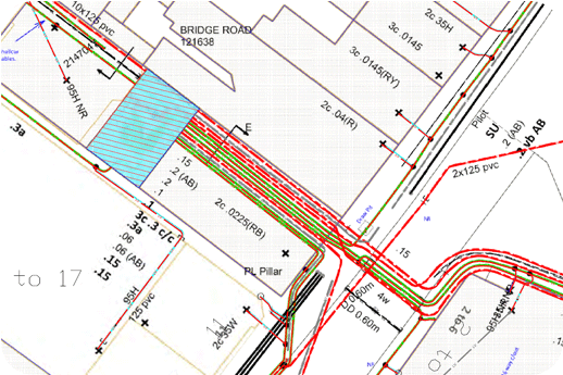 UKPN asset record under-laid onto CAD base map