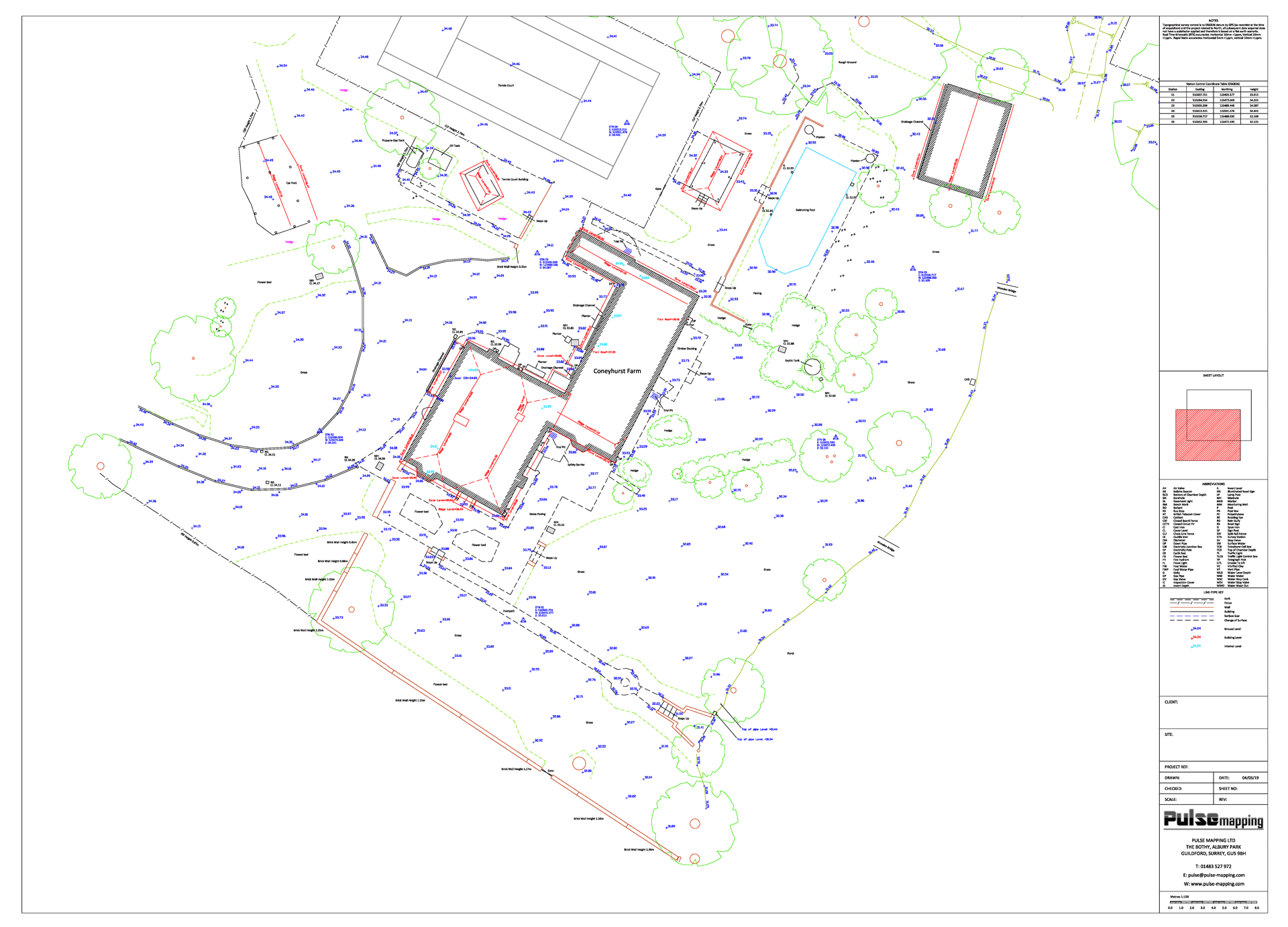Land, levels and building positions surveyed