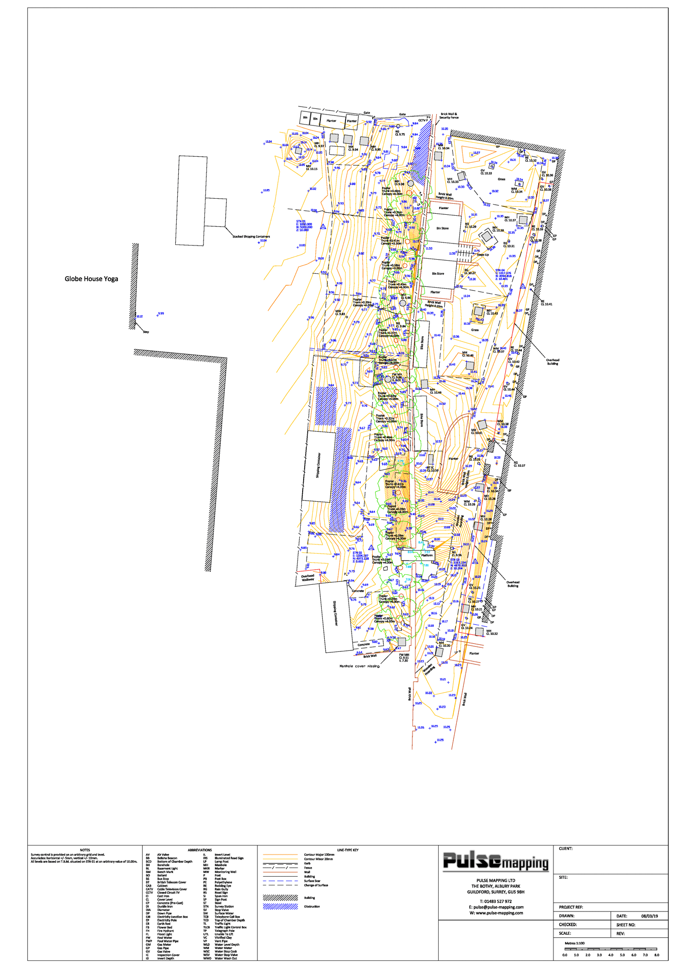 Levels and contours topographic survey drawing