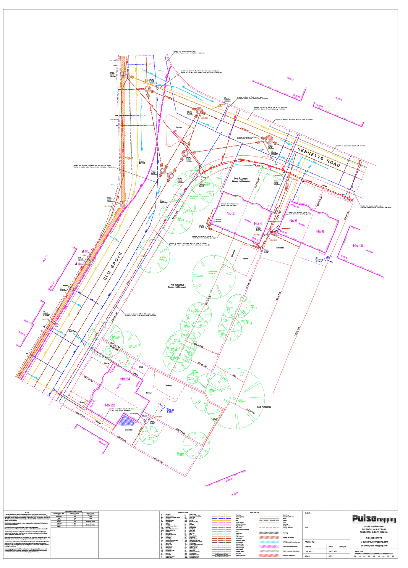 Utility survey of carriageway and footpath